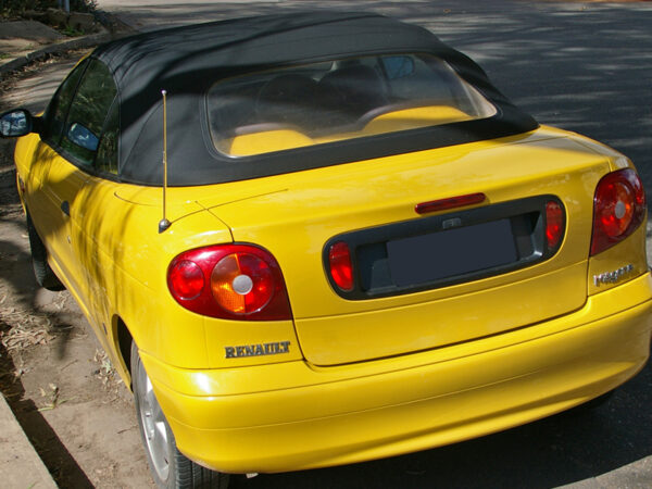 Renault Megane soft top, produced in Haartz Twillfast RPC and comes with plastic window, factory style PVC retainers and embossing on sides