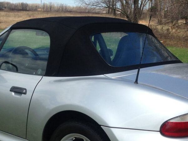 BMW Z3 E37 Roadster soft top, produced in Haartz Stayfast Canvas and comes Soft top with green plastic and factory style retainers - Black - Image 3
